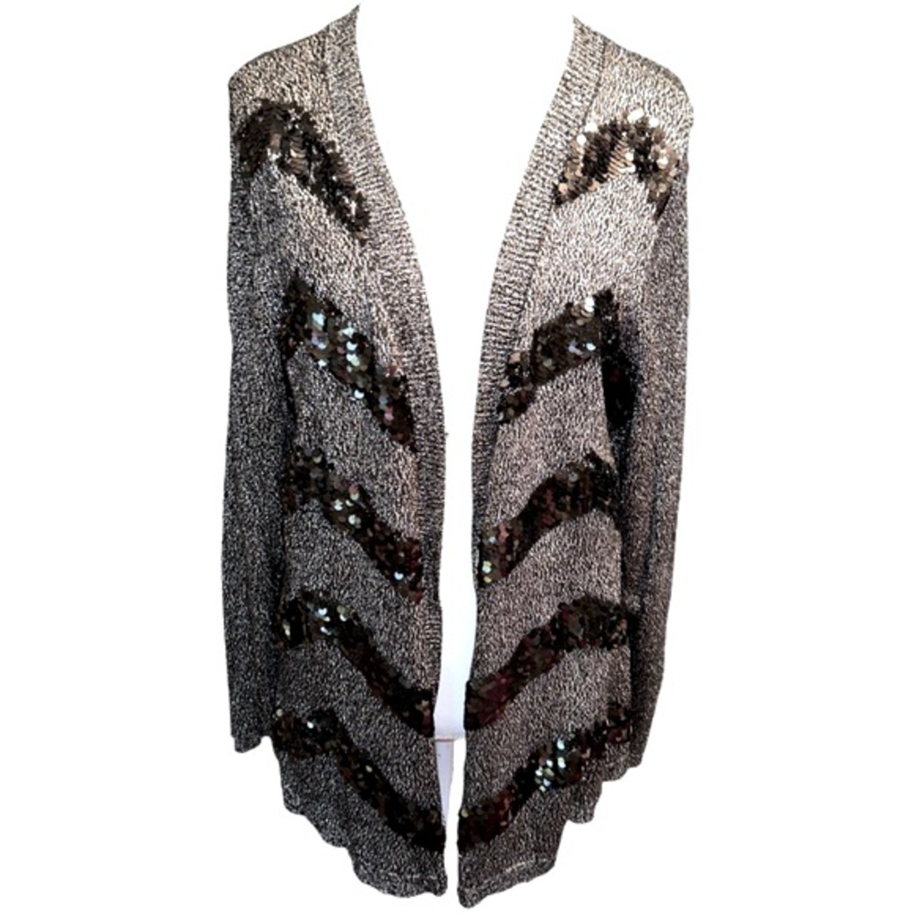 NWT Dana Buchman Plus Size Black Silver Metallic Sequined Open Front Cardigan 2X